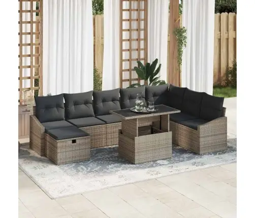 Sodo Sofų Rinkinys 9 Pcs Pilka Poliratanas