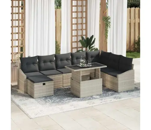 9 Daļu Dārza Dīvānu Komplekts Ar Spilveniem, Gaiši Pelēks Poliratanam. Vidaxl