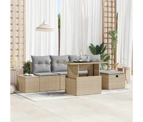 6 Daļu Dārza Dīvānu Komplekts Ar Spilveniem Bēšs Poli Rattan Vidaxl