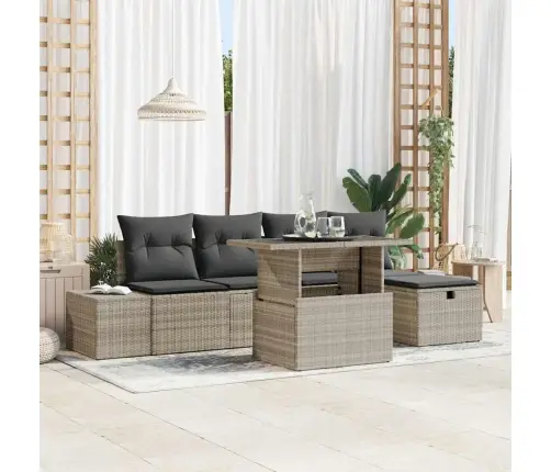 6 Daļīgs Dārza Dīvānu Komplekts Ar Spilveniem Gaiši Pelēks Poli Rotangpalma Vidaxl