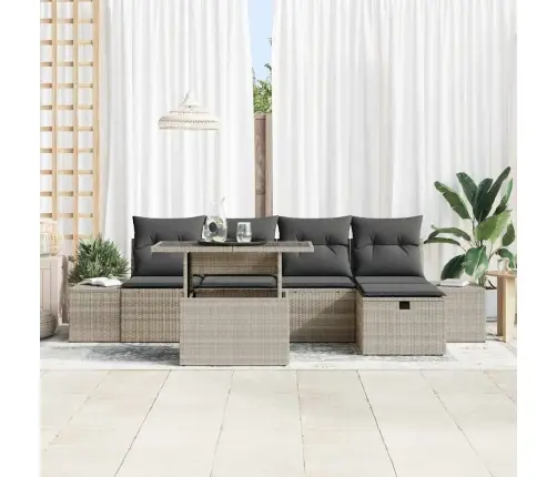 6 Daļīgs Dārza Dīvānu Komplekts Ar Spilveniem Gaiši Pelēks Poli Rotangpalma Vidaxl