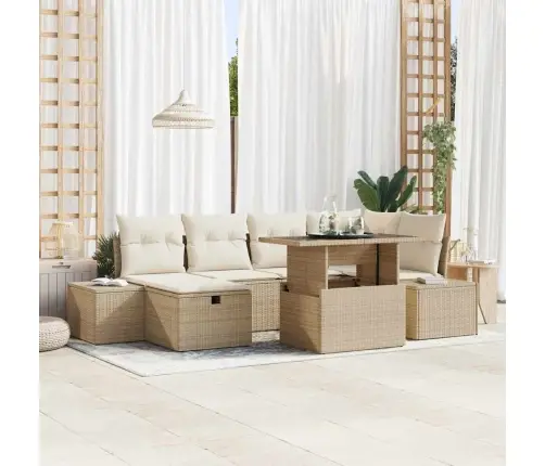 7 Daļīgais Dārza Dīvānu Komplekts Ar Bēšiem Spilveniem No Polirondas Vidaxl