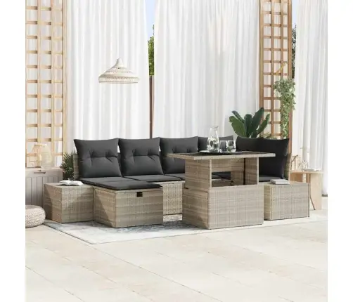 Sodo Sofų Rinkinys 7 Pcs Šviesiai Pilka Poliratanas