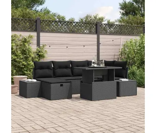 Sodo Sofų Rinkinys 7 Pcs Juoda Poliratanas