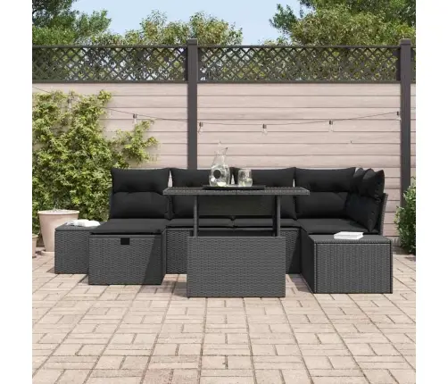 Sodo Sofų Rinkinys 7 Pcs Juoda Poliratanas