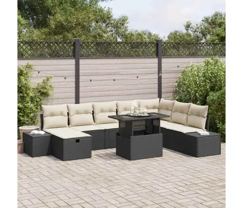 Sodo Sofų Rinkinys 9 Pcs Juoda Poliratanas