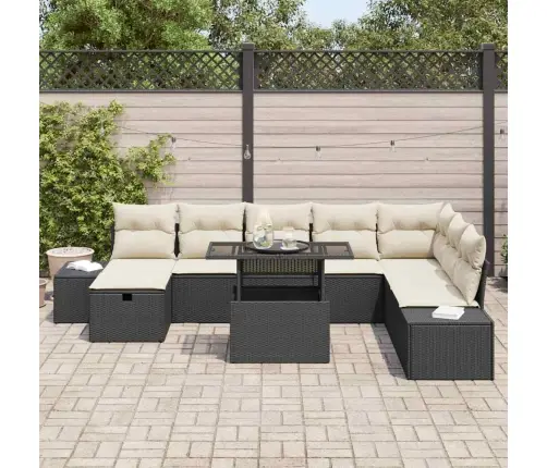 Sodo Sofų Rinkinys 9 Pcs Juoda Poliratanas