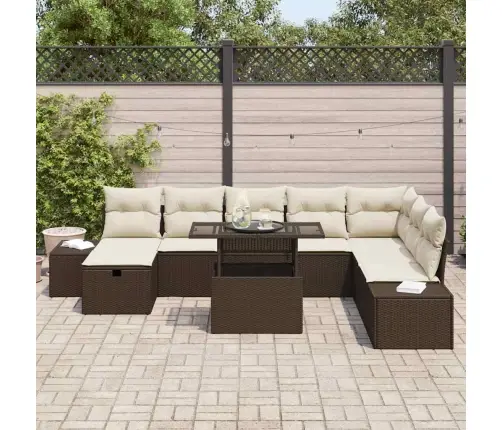 Sodo Sofų Rinkinys 9 Pcs Ruda Poliratanas