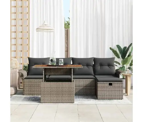 6 Daļu Dārza Dīvānu Komplekts Ar Spilveniem Pelēkā Poliratonā Vidaxl