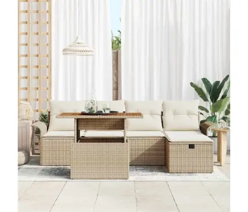 6 Daļu Dārza Dīvānu Komplekts Ar Spilveniem, Bēšs Poliratāns. Vidaxl