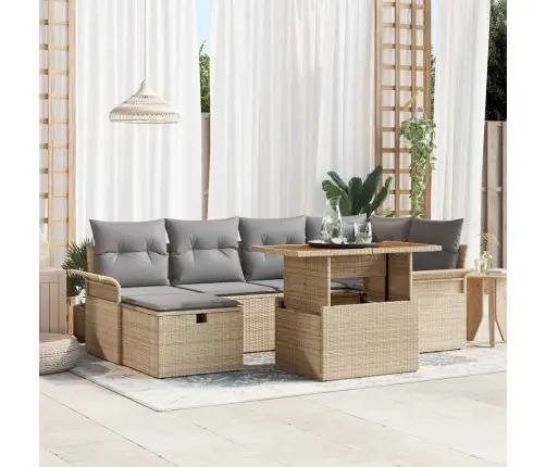 Sodo Sofų Rinkinys 7 Pcs Smėlio Poliratanas