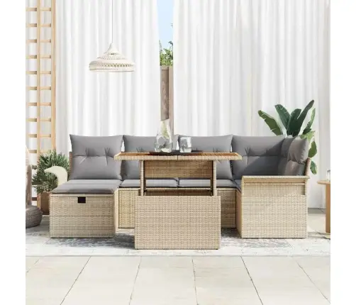 Sodo Sofų Rinkinys 7 Pcs Smėlio Poliratanas