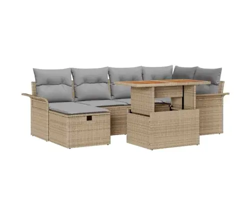 Sodo Sofų Rinkinys 7 Pcs Smėlio Poliratanas