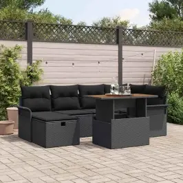 Sodo Sofų Rinkinys 7 Pcs Juoda Poliratanas