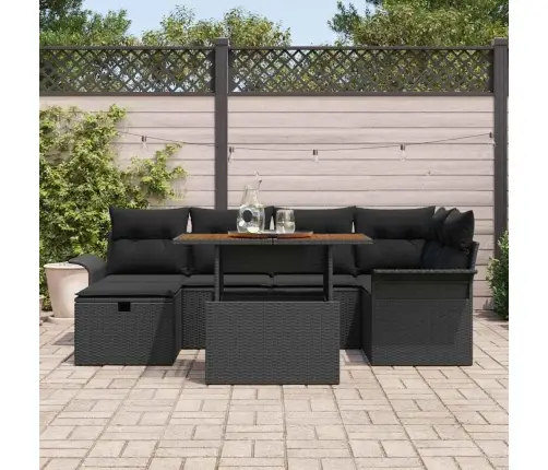 Sodo Sofų Rinkinys 7 Pcs Juoda Poliratanas