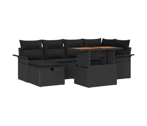 Sodo Sofų Rinkinys 7 Pcs Juoda Poliratanas