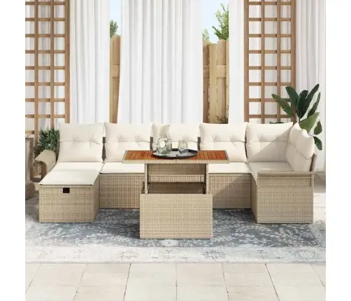 Sodo Sofų Rinkinys 8 Pcs Smėlio Poliratanas