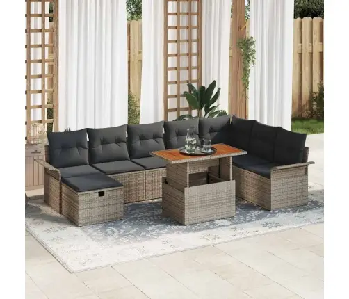 Dārza Dīvānu Komplekts 9 Pcs Pelēka Poliratāns Vidaxl