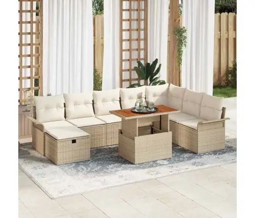 9 Daļu Dārza Dīvānu Komplekts Ar Bēšiem Spilveniem. Vidaxl