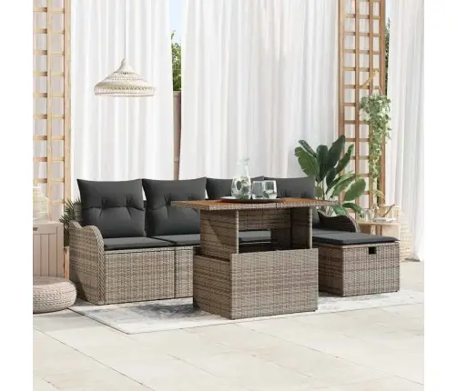 6 Daļu Dārza Dīvānu Komplekts Ar Spilveniem, Pelēks Poliratans Vidaxl