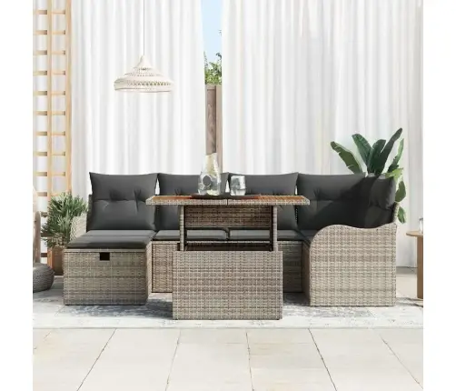 Sodo Sofų Rinkinys 7 Pcs Pilka Poliratanas