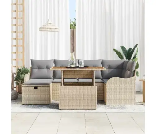 Sodo Sofų Rinkinys 7 Pcs Smėlio Poliratanas