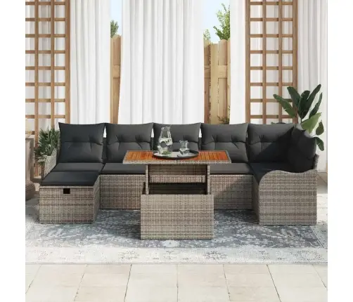 Sodo Sofų Rinkinys Su Saugykla 8 Pcs Pilka Poli Ratanas