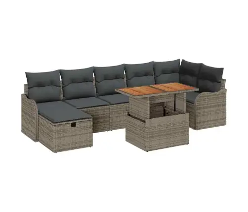 Sodo Sofų Rinkinys Su Saugykla 8 Pcs Pilka Poli Ratanas