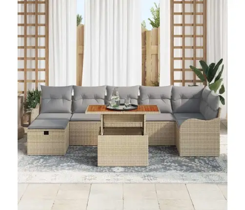 Dārza Dīvānu Komplekts 8 Pcs Bēša Poliūtu Rotangpalma Vidaxl