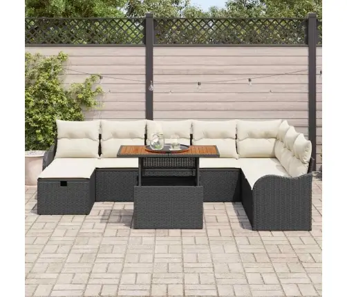 Sodo Sofų Rinkinys 9 Pcs Juoda Poliratanas