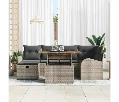 Sodo Sofų Rinkinys 7 Pcs Pilka Poliratanas