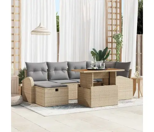 7 Daļu Dārza Dīvānu Komplekts Ar Bēšiem Poliratanā Spilveniem. Vidaxl