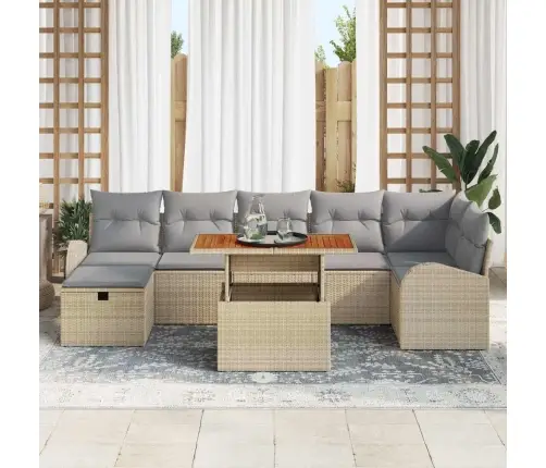 Sodo Sofų Rinkinys 8 Pcs Smėlio Poliratanas