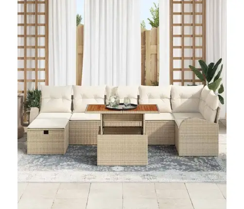 8 Daļu Dārza Dīvānu Komplekts Ar Spilveniem - Bēšs, Poliratans Vidaxl