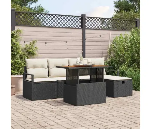 6 Daļu Dārza Dīvānu Komplekts Ar Spilveniem Melnā Poliratānā Vidaxl