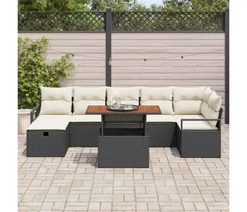 8 Daļu Dārza Dīvānu Komplekts Ar Spilveniem Melnā Poliratānā Vidaxl