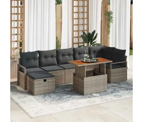 Sodo Sofų Rinkinys 8 Pcs Pilka Poliratanas