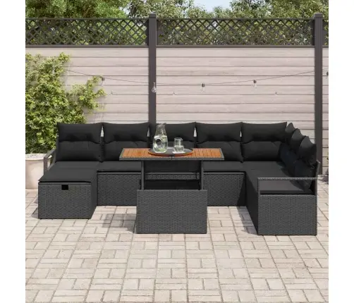 Dārza Dīvānu Komplekts 9 Pcs Melna Poliratāns Vidaxl