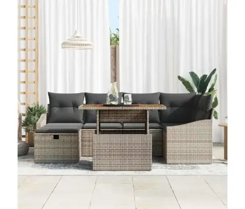 7 Daļu Dārza Dīvānu Komplekts Ar Spilveniem, Pelēks, Polirata Vidaxl