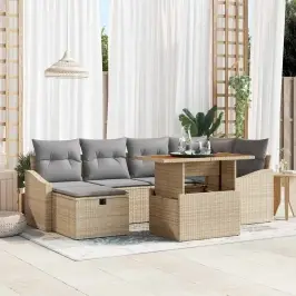 Dārza Dīvānu Komplekts 7 Pcs Bēša Poliratāns Vidaxl