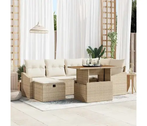 Sodo Sofų Rinkinys 7 Pcs Smėlio Poliratanas