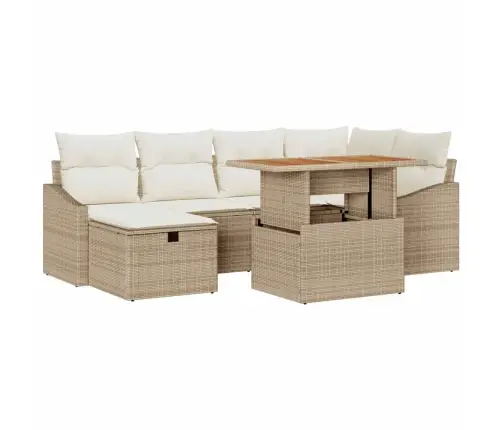 Sodo Sofų Rinkinys 7 Pcs Smėlio Poliratanas