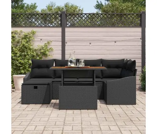 Sodo Sofų Rinkinys 7 Pcs Juoda Poliratanas