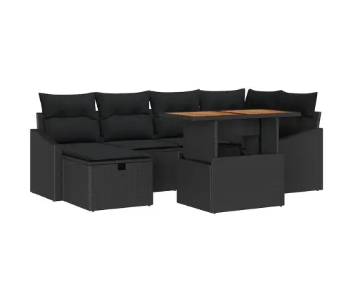 Sodo Sofų Rinkinys 7 Pcs Juoda Poliratanas