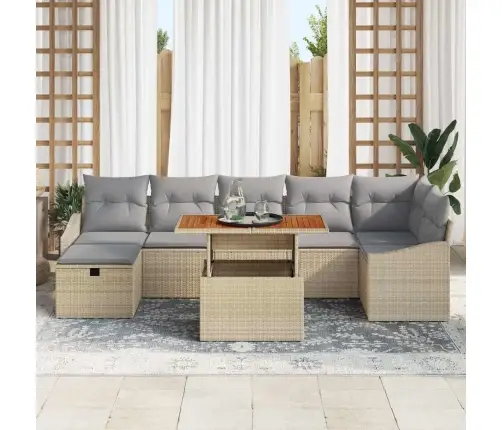 Sodo Sofų Rinkinys 8 Pcs Smėlio Poliratanas