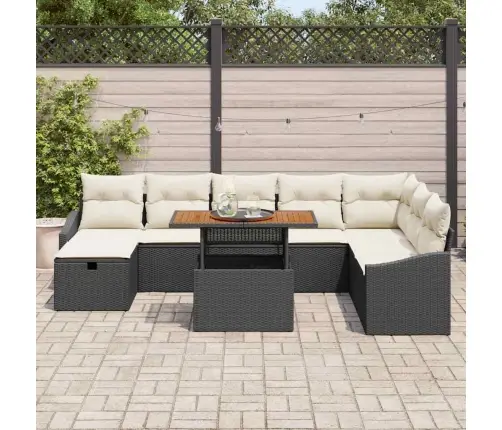 Sodo Sofų Rinkinys 9 Pcs Juoda Poliratanas