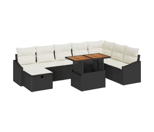 Sodo Sofų Rinkinys 9 Pcs Juoda Poliratanas