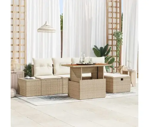 Sodo Sofų Rinkinys 6 Pcs Smėlio Poliratanas