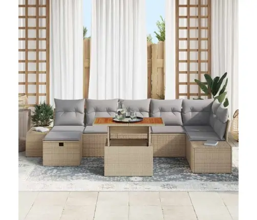 Sodo Sofų Rinkinys 8 Pcs Smėlio Poliratanas