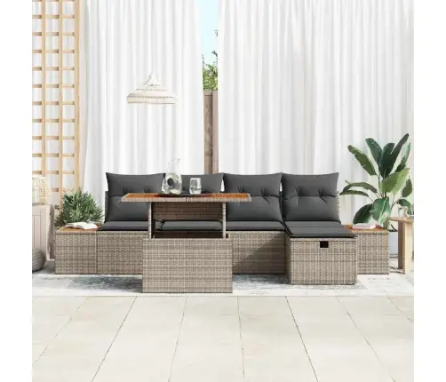 6 Daļņu Dārza Dīvānu Komplekts Ar Pelēkiem Spilveniem. Izgatavots No Poliratenam Un Akācijas. Vidaxl